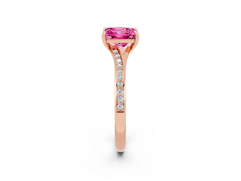 Rose gold Princess Cut Pink Sapphire Solitaire Ring with Pavé Band and Prong Setting_2