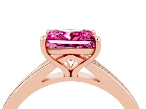 Rose gold Princess Cut Pink Sapphire Solitaire Ring with Pavé Band and Prong Setting_4