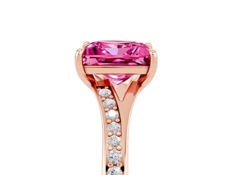 Rose gold Princess Cut Pink Sapphire Solitaire Ring with Pavé Band and Prong Setting_5