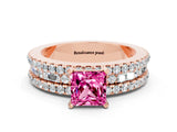 Rose gold Princess Cut Pink Sapphire Solitaire Ring with Pavé and Channel Set Band_24