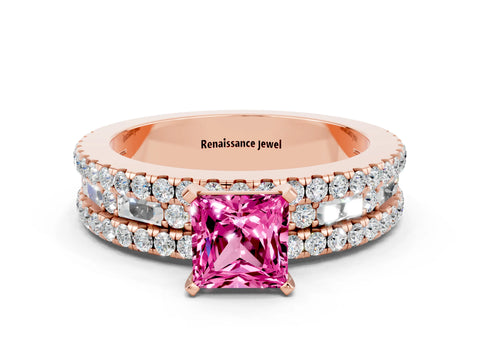 Rose gold Princess Cut Pink Sapphire Solitaire Ring with Pavé and Channel Set Band_24
