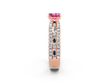 Rose gold Princess Cut Pink Sapphire Solitaire Ring with Pavé and Channel Set Band_26