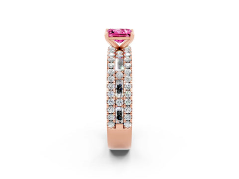 Rose gold Princess Cut Pink Sapphire Solitaire Ring with Pavé and Channel Set Band_26