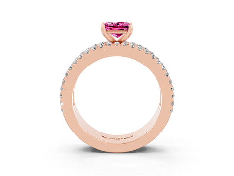 Rose gold Princess Cut Pink Sapphire Solitaire Ring with Pavé and Channel Set Band_27