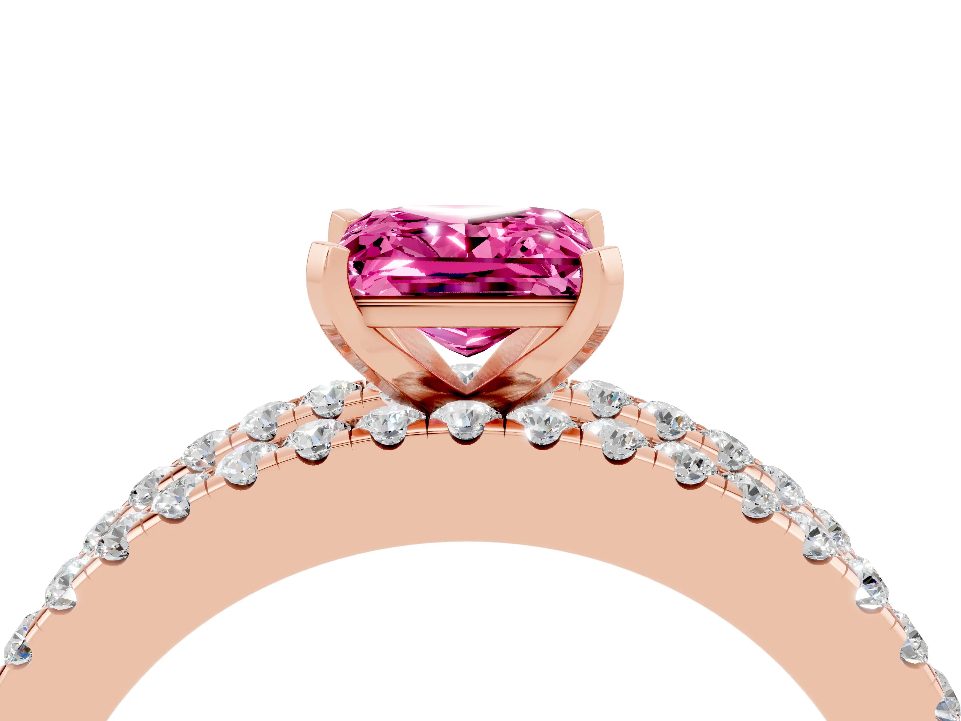 Rose gold Princess Cut Pink Sapphire Solitaire Ring with Pavé and Channel Set Band_28