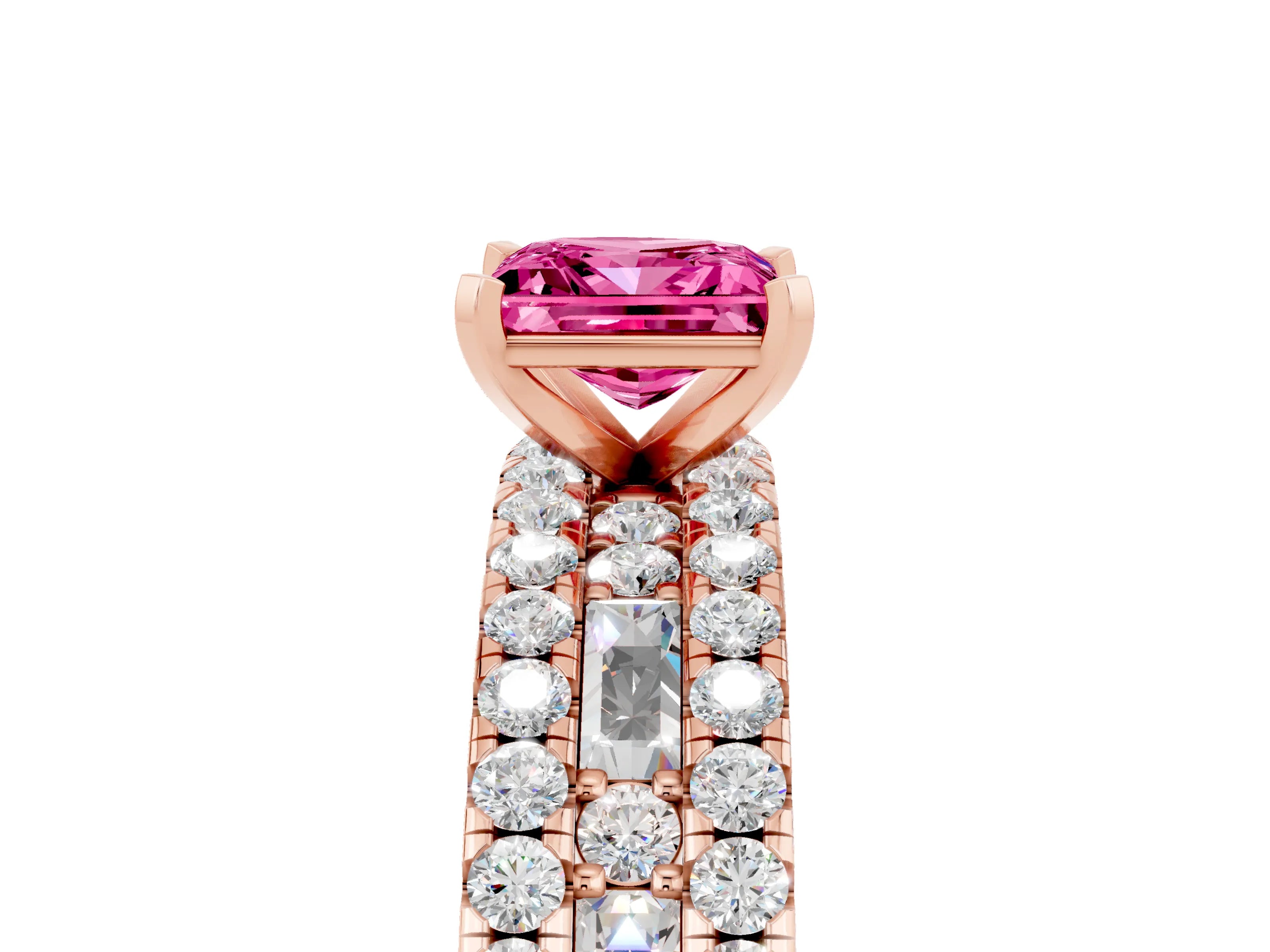 Rose gold Princess Cut Pink Sapphire Solitaire Ring with Pavé and Channel Set Band_29