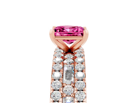 Rose gold Princess Cut Pink Sapphire Solitaire Ring with Pavé and Channel Set Band_29