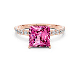Rose gold Princess Cut Pink Sapphire Solitaire Ring with Pave Band and Four Prong Setting_13