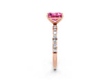 Rose gold Princess Cut Pink Sapphire Solitaire Ring with Pave Band and Four Prong Setting_15