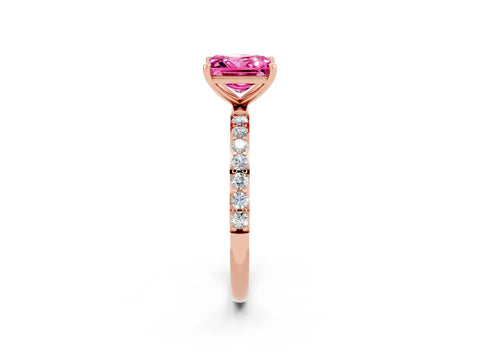 Rose gold Princess Cut Pink Sapphire Solitaire Ring with Pave Band and Four Prong Setting_15