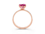 Rose gold Princess Cut Pink Sapphire Solitaire Ring with Pave Band and Four Prong Setting_16