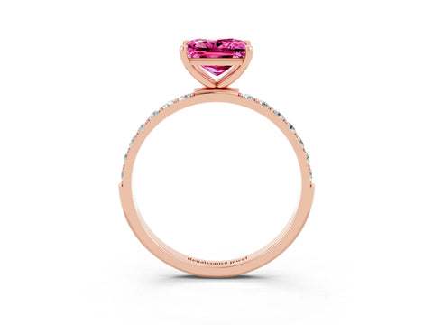Rose gold Princess Cut Pink Sapphire Solitaire Ring with Pave Band and Four Prong Setting_16