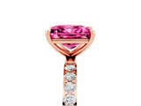 Rose gold Princess Cut Pink Sapphire Solitaire Ring with Pave Band and Four Prong Setting_18