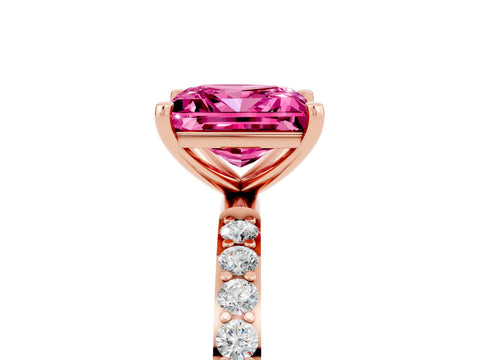 Rose gold Princess Cut Pink Sapphire Solitaire Ring with Pave Band and Four Prong Setting_18