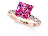 Rose gold Princess Cut Pink Sapphire Solitaire Ring with Round  Pavé Band and Four-Prong Setting_45