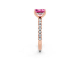 Rose gold Princess Cut Pink Sapphire Solitaire Ring with Round  Pavé Band and Four-Prong Setting_46