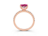 Rose gold Princess Cut Pink Sapphire Solitaire Ring with Round  Pavé Band and Four-Prong Setting_47
