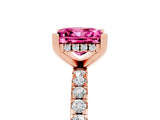 Rose gold Princess Cut Pink Sapphire Solitaire Ring with Round  Pavé Band and Four-Prong Setting_49