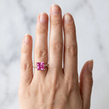 Rose gold Princess Cut Pink Sapphire Solitaire Ring with Round  Pavé Band and Four-Prong Setting_78