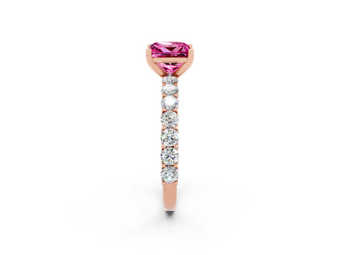 Rose gold Princess Cut Pink Sapphire Solitaire Ring with Shared Prong Pavé Band and Four-Prong Setting_2