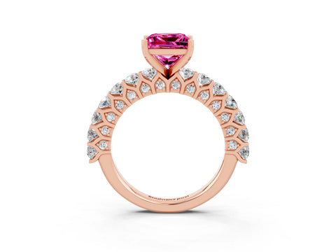 Rose gold Princess Cut Pink Sapphire Solitaire Ring with Shared Prong Pavé Band and Four-Prong Setting_3