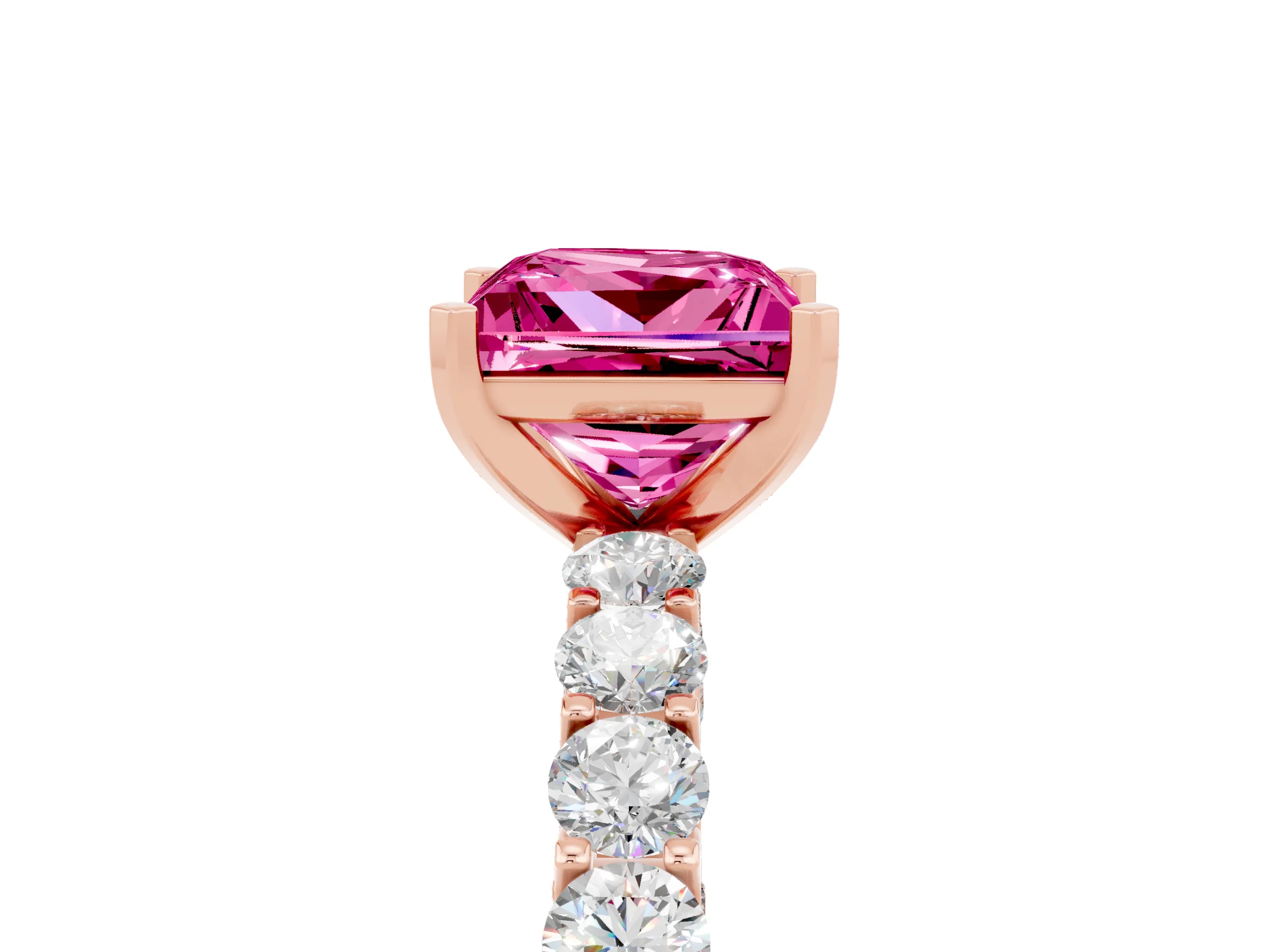 Rose gold Princess Cut Pink Sapphire Solitaire Ring with Shared Prong Pavé Band and Four-Prong Setting_5