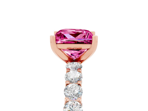 Rose gold Princess Cut Pink Sapphire Solitaire Ring with Shared Prong Pavé Band and Four-Prong Setting_5