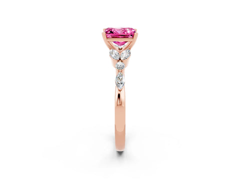 Rose gold Princess Cut Pink Sapphire Solitaire Ring with Side Stones and Four-Prong Setting_14