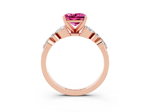 Rose gold Princess Cut Pink Sapphire Solitaire Ring with Side Stones and Four-Prong Setting_15
