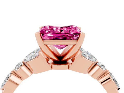 Rose gold Princess Cut Pink Sapphire Solitaire Ring with Side Stones and Four-Prong Setting_16