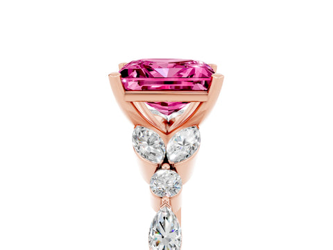 Rose gold Princess Cut Pink Sapphire Solitaire Ring with Side Stones and Four-Prong Setting_17