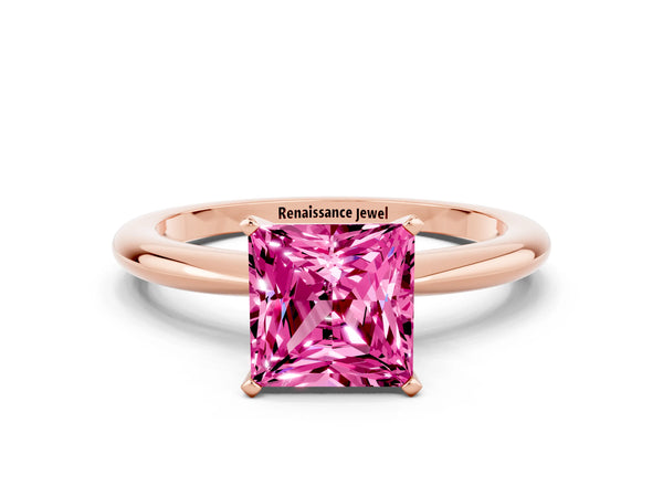 Rose gold Princess Cut Pink Sapphire Solitaire Ring with Six-Prong Setting and Classic Band