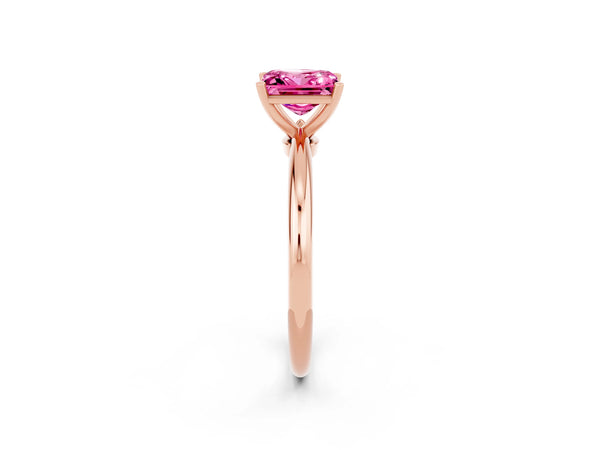 Rose gold Princess Cut Pink Sapphire Solitaire Ring with Six-Prong Setting and Classic Band