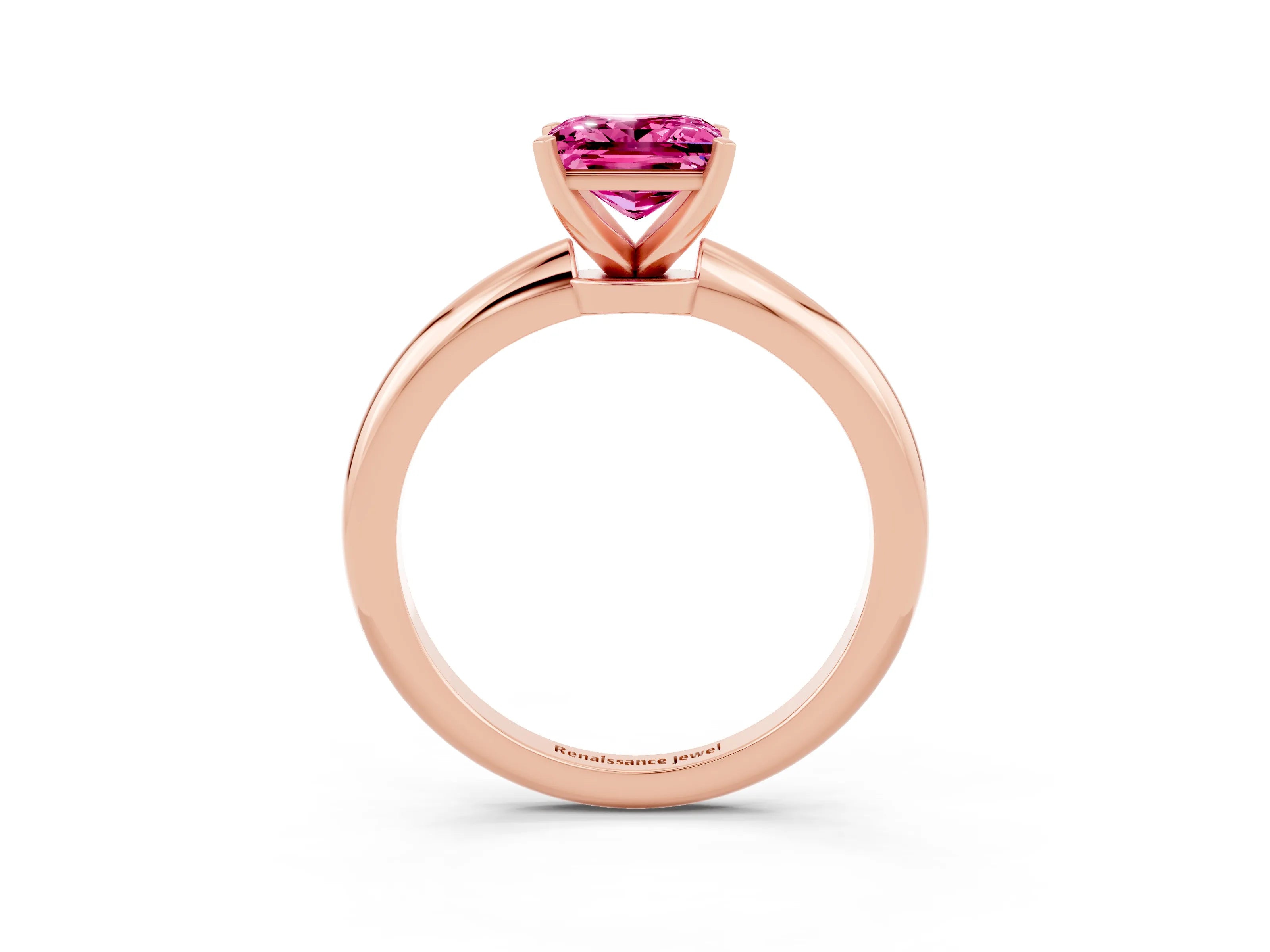 Rose gold Princess Cut Pink Sapphire Solitaire Ring with Six-Prong Setting and Classic Band_3