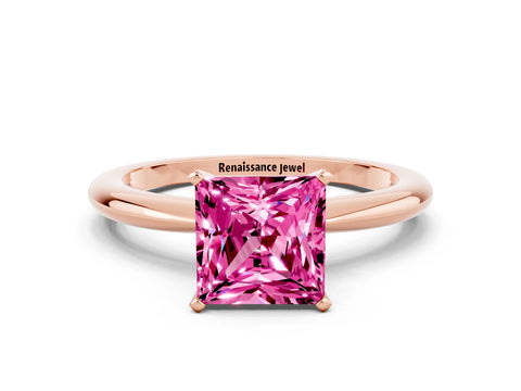 Rose gold Princess Cut Pink Sapphire Solitaire Ring with Six-Prong Setting and Classic Band