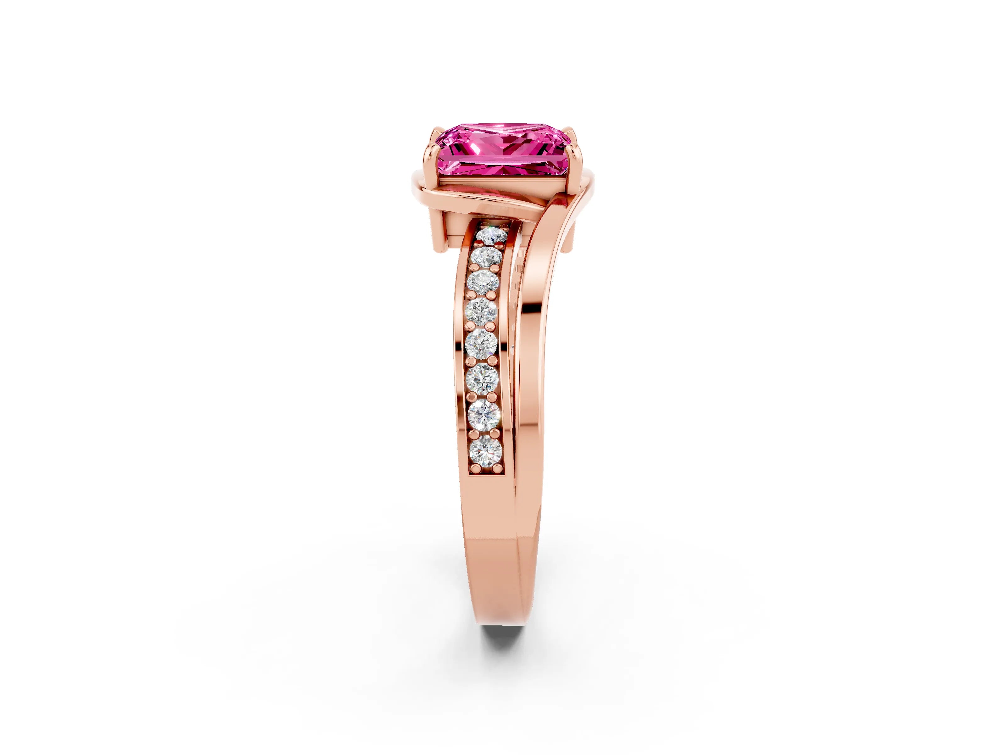 Rose gold Princess Cut Pink Sapphire Solitaire Ring with Split Shank and Prong Setting_2