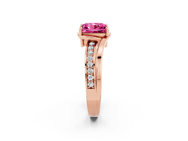 Rose gold Princess Cut Pink Sapphire Solitaire Ring with Split Shank and Prong Setting