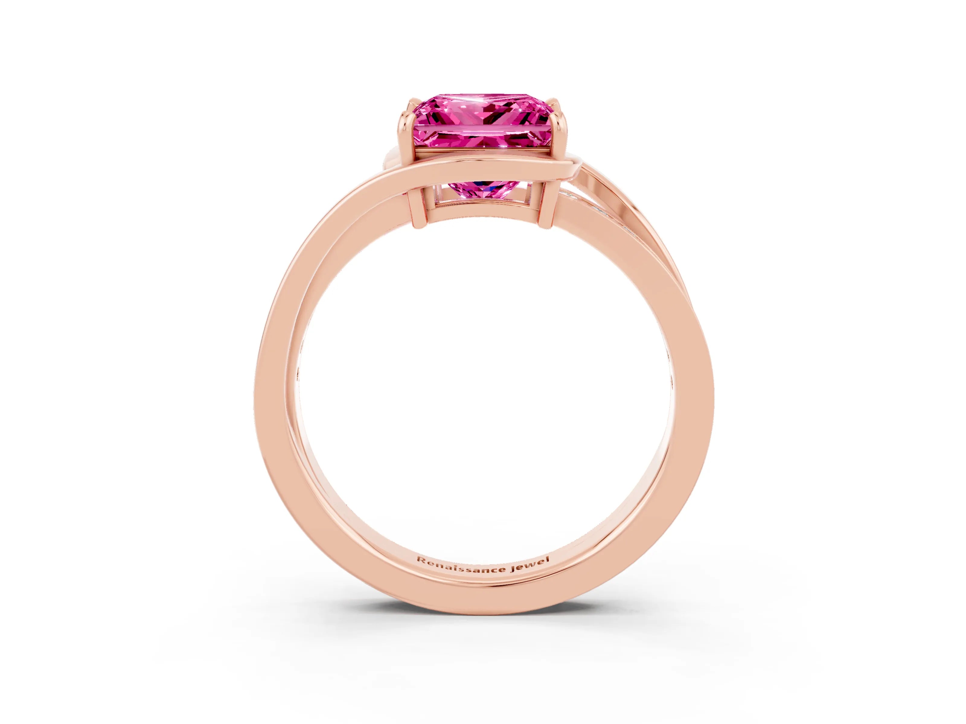 Rose gold Princess Cut Pink Sapphire Solitaire Ring with Split Shank and Prong Setting_3