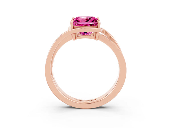 Rose gold Princess Cut Pink Sapphire Solitaire Ring with Split Shank and Prong Setting