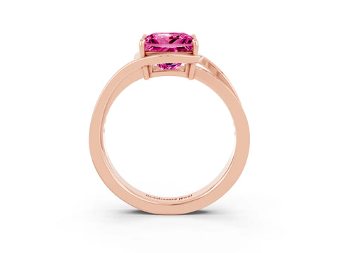 Rose gold Princess Cut Pink Sapphire Solitaire Ring with Split Shank and Prong Setting_3
