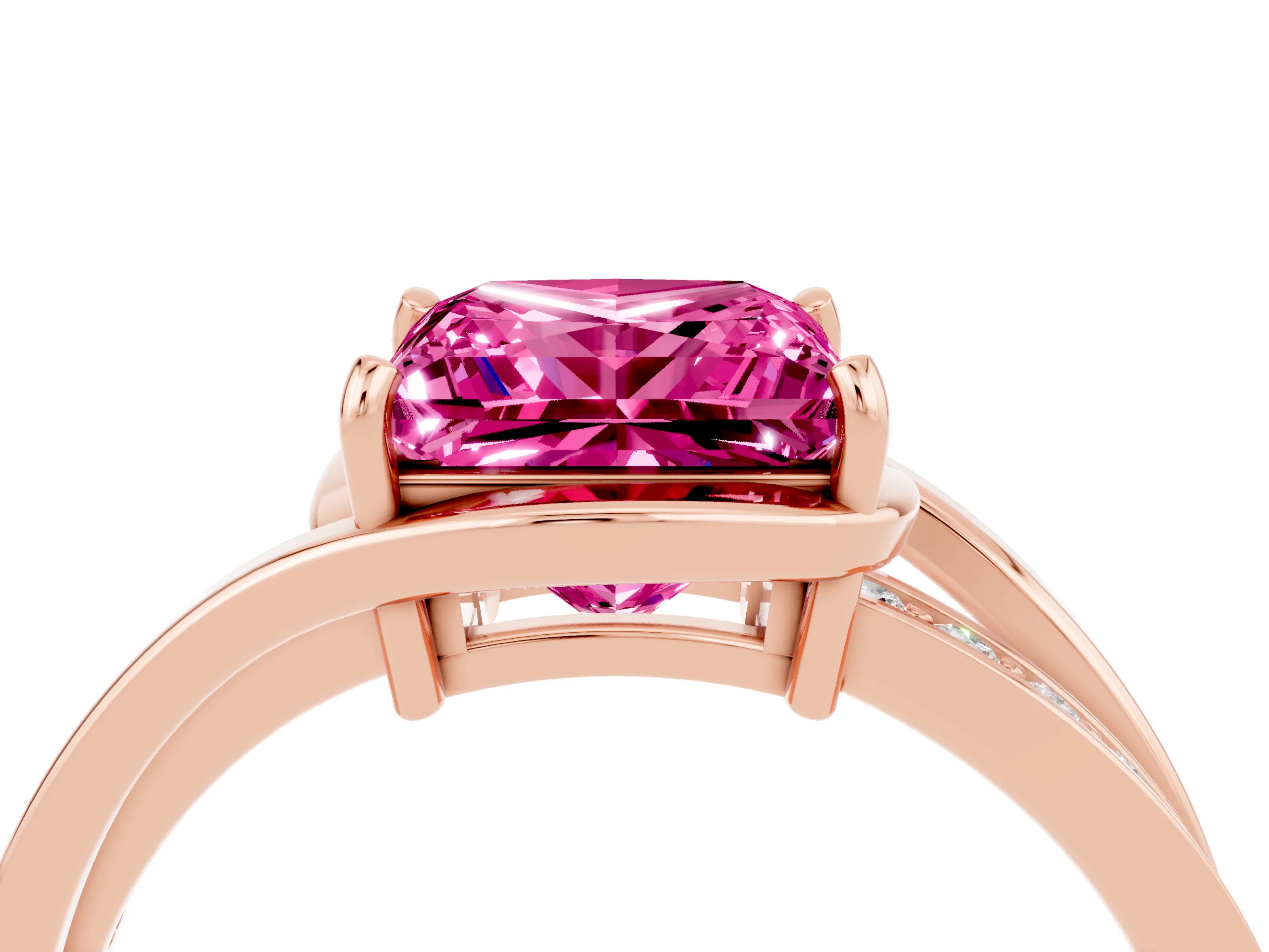 Rose gold Princess Cut Pink Sapphire Solitaire Ring with Split Shank and Prong Setting_4