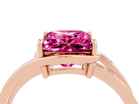 Rose gold Princess Cut Pink Sapphire Solitaire Ring with Split Shank and Prong Setting_4