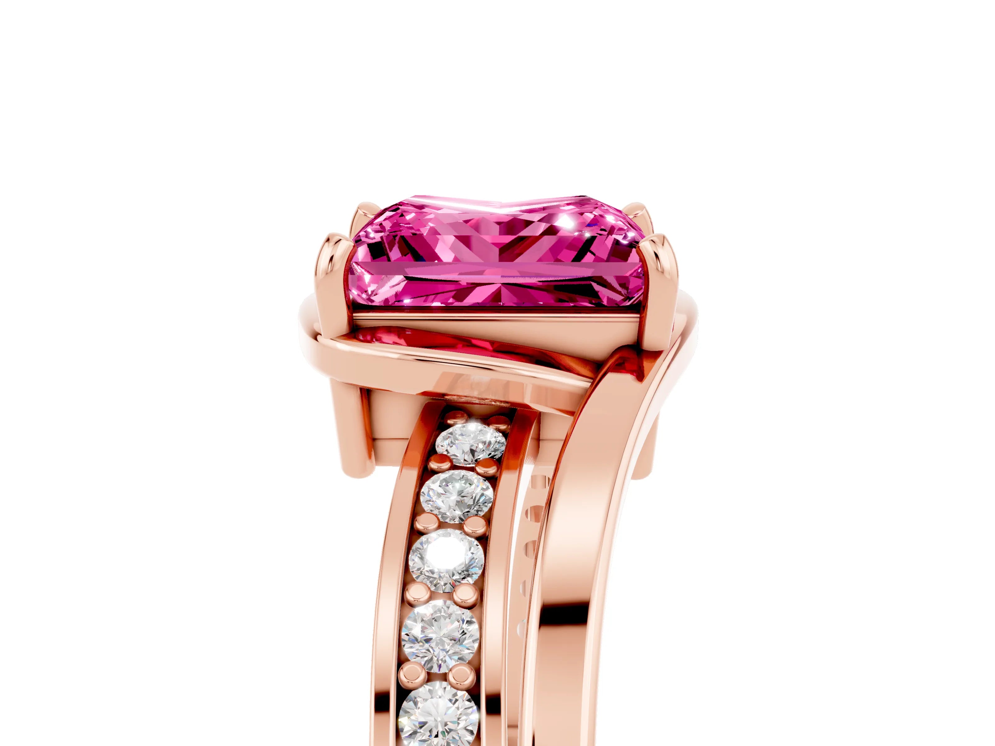 Rose gold Princess Cut Pink Sapphire Solitaire Ring with Split Shank and Prong Setting_5