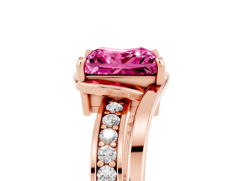 Rose gold Princess Cut Pink Sapphire Solitaire Ring with Split Shank and Prong Setting_5