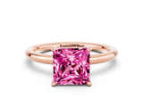 Rose gold Princess Cut Pink Sapphire Solitaire Ring with Thin Band and Four-Prong Setting_24