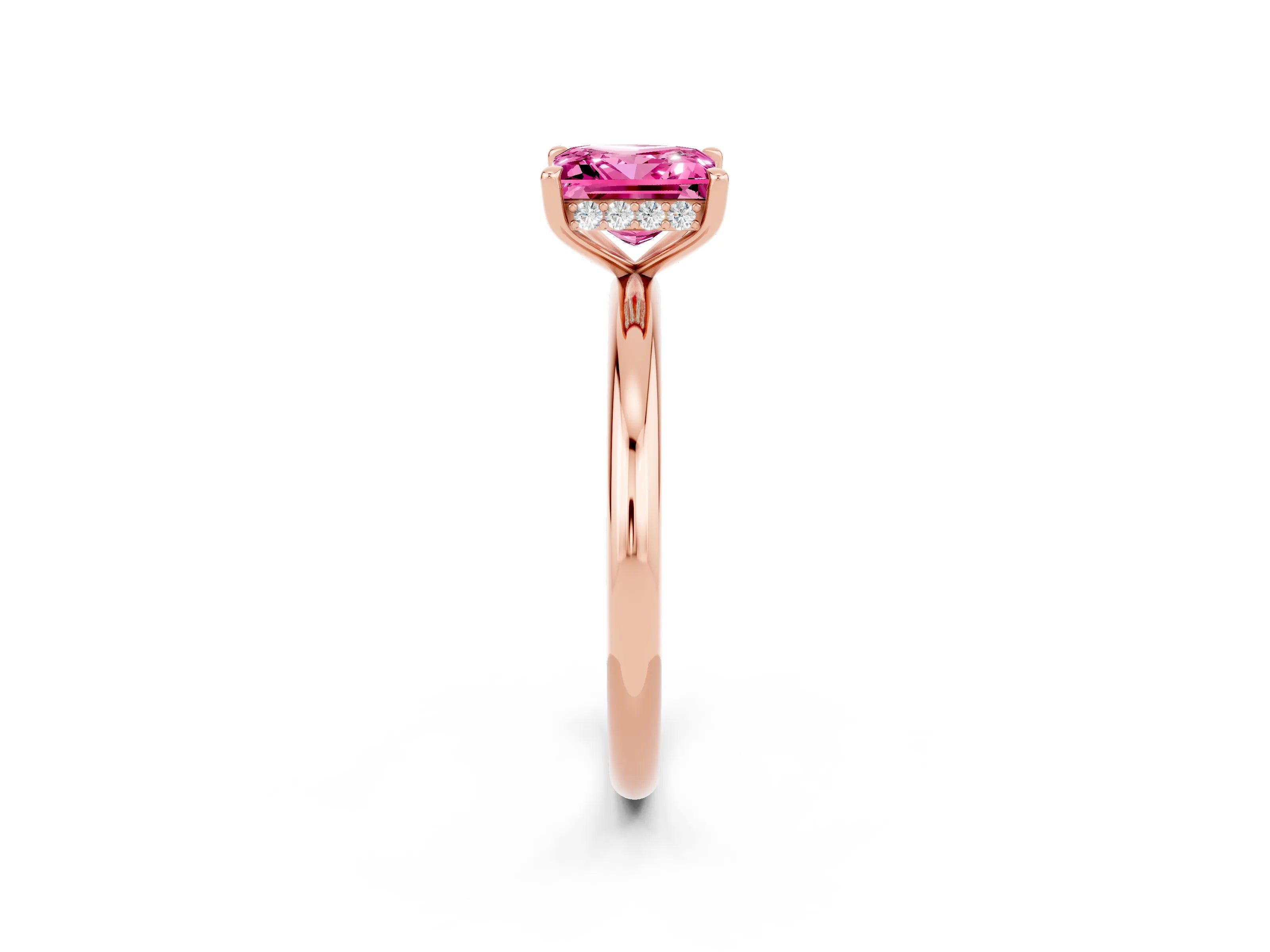 Rose gold Princess Cut Pink Sapphire Solitaire Ring with Thin Band and Four-Prong Setting_26