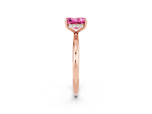 Rose gold Princess Cut Pink Sapphire Solitaire Ring with Thin Band and Four-Prong Setting