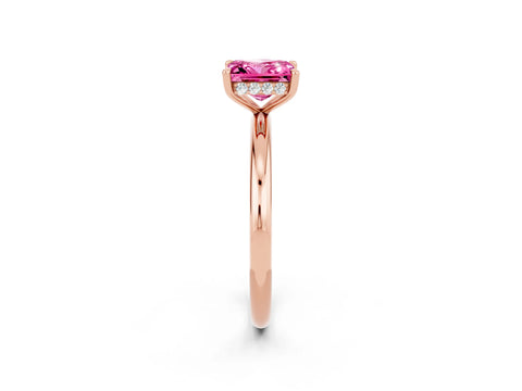 Rose gold Princess Cut Pink Sapphire Solitaire Ring with Thin Band and Four-Prong Setting_26