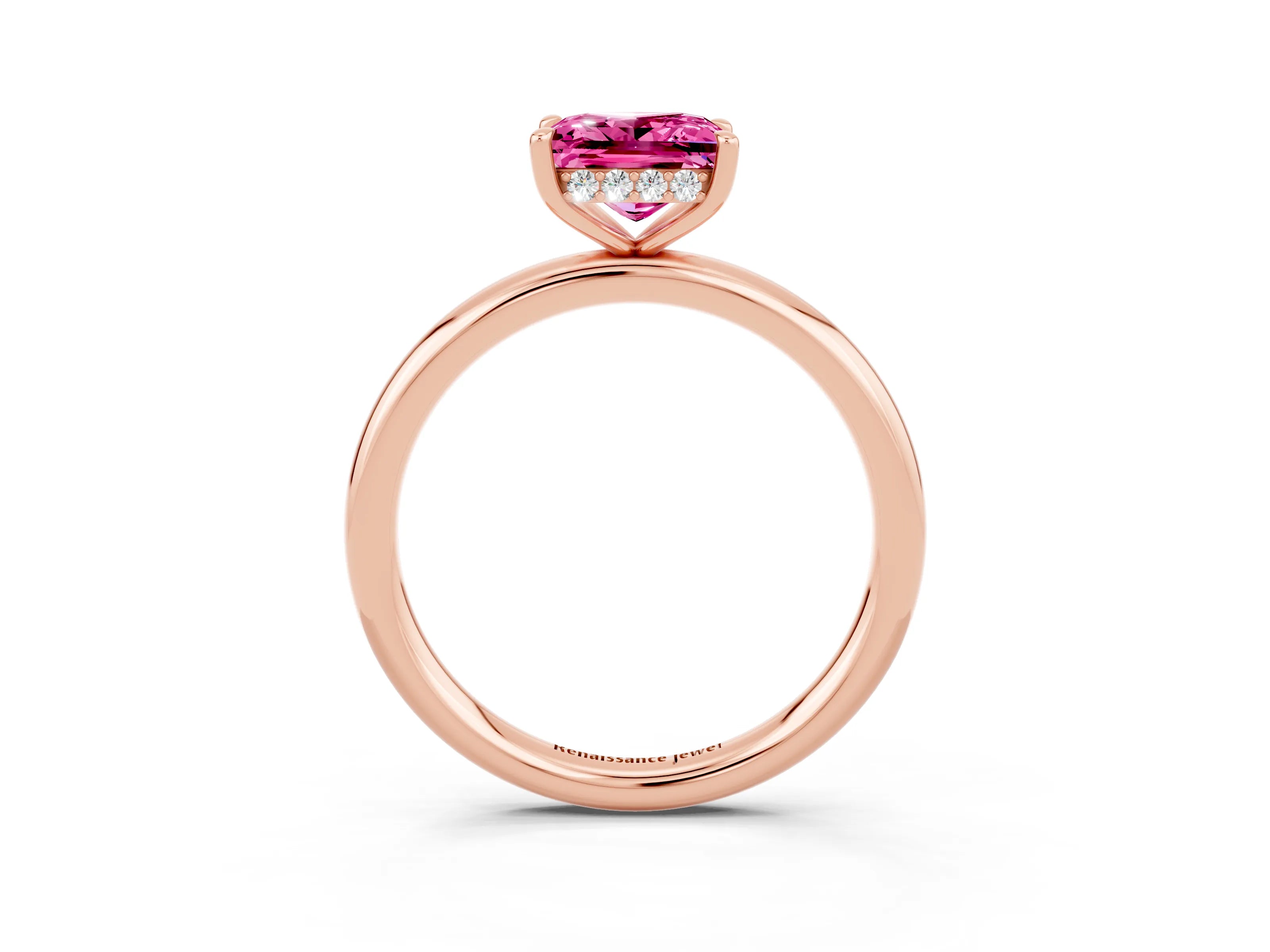 Rose gold Princess Cut Pink Sapphire Solitaire Ring with Thin Band and Four-Prong Setting_27
