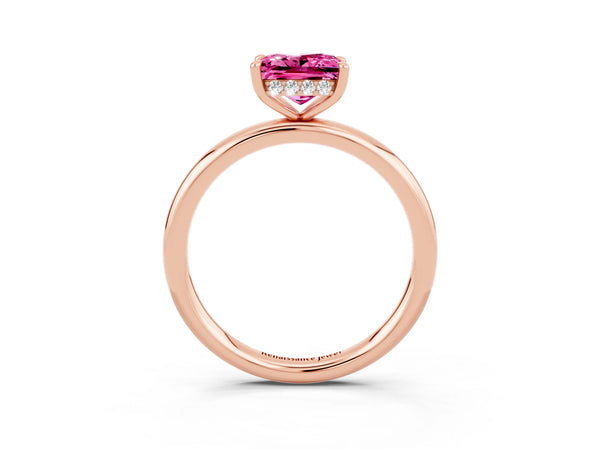 Rose gold Princess Cut Pink Sapphire Solitaire Ring with Thin Band and Four-Prong Setting